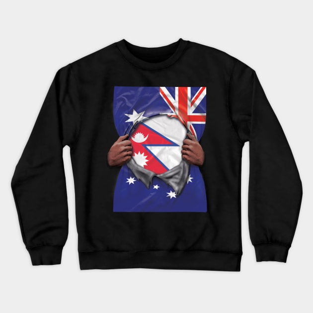 Nepal Flag Australian Flag Ripped - Gift for Nepalese From Nepal Crewneck Sweatshirt by Country Flags